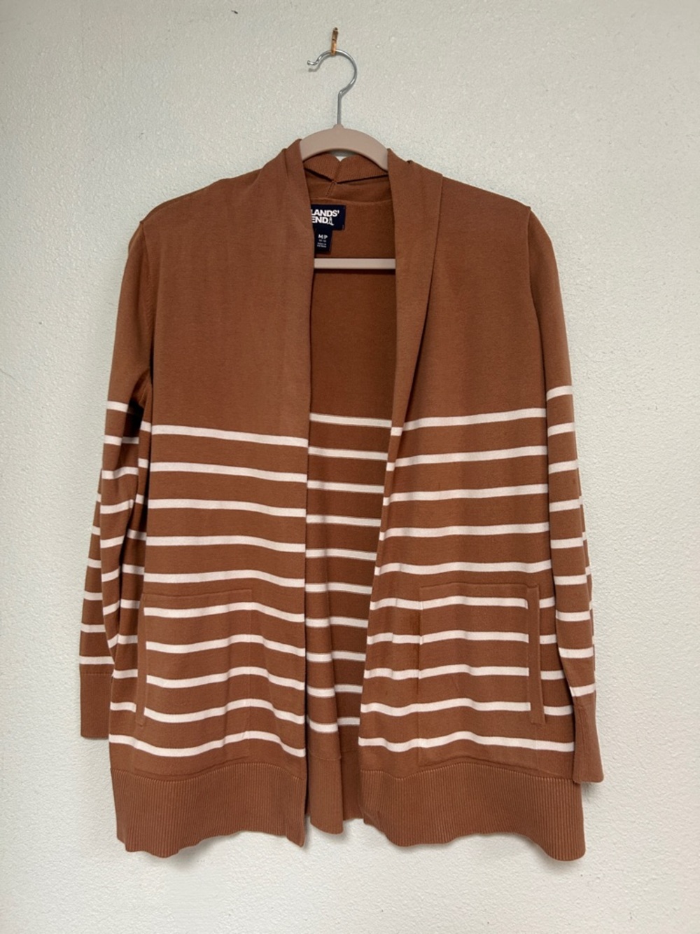 Lands' End Tan Open-Knit Cardigan